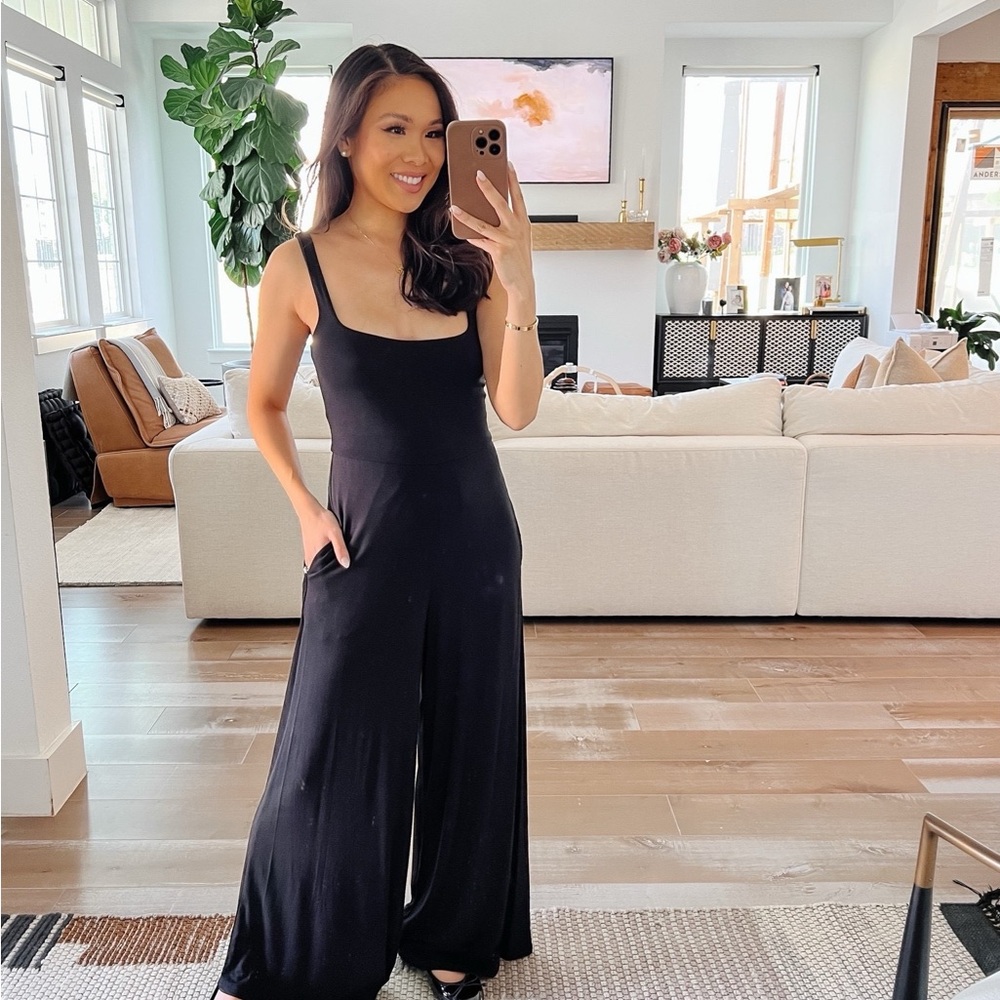 Steve Madden Square Neck Wide Leg Black Jumpsuit